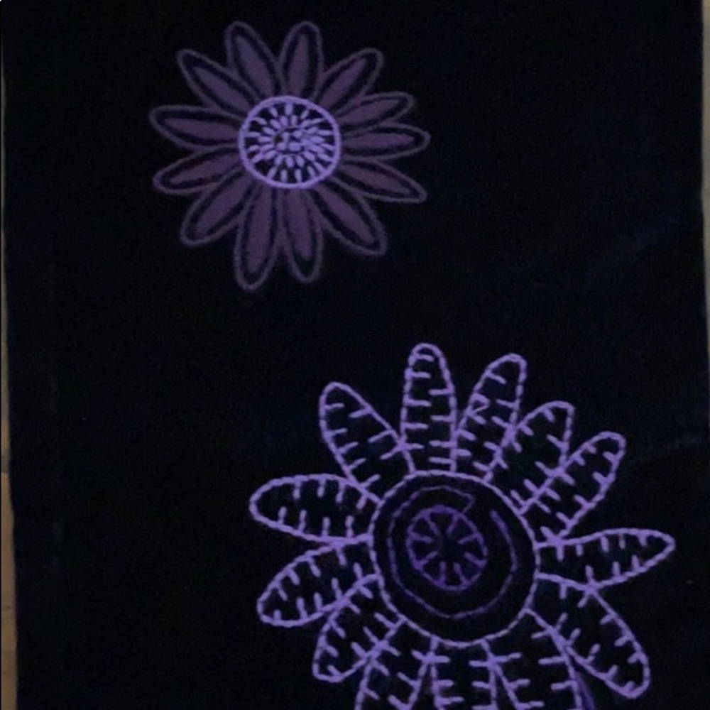 Moschino Dark Blue Velvet Purple Embroidered Floral Pants
